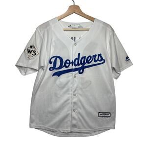 Dodgers Majestic Bellinger 35 Women's Cool Base Jersey Sz XL White WS 2017 Patch